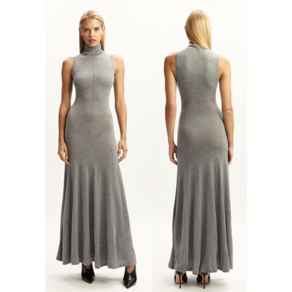NWT Bardot Astoria Sleeveless Turtleneck Knit Maxi Dress Dove Gray Womens Size 2